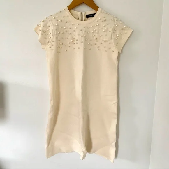 Zara | Dresses | Zara Cream Pearl Beaded Dress | Poshmark